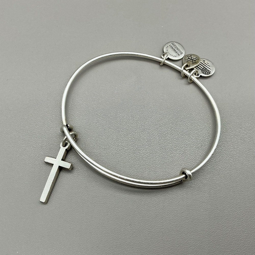 Alex And Ani Bangle Bracelet Women Silver Cross Charm Religious Jewelry Gift